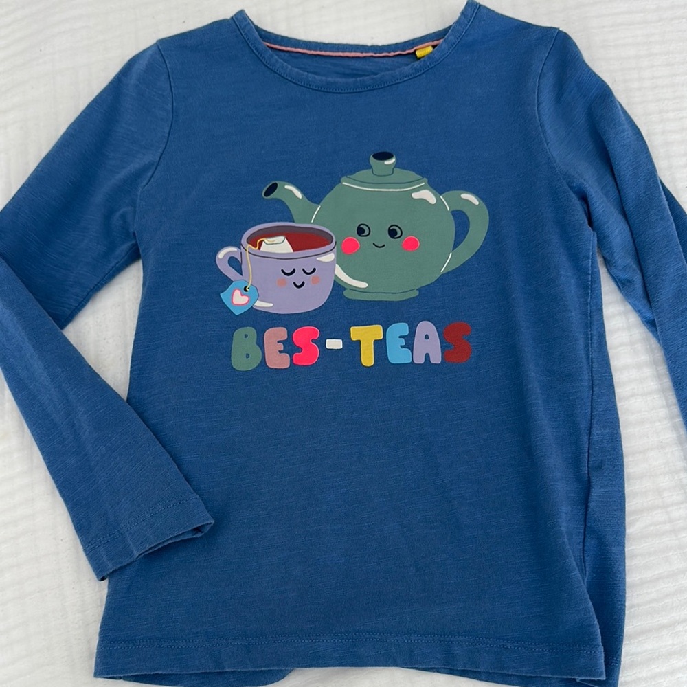 Mini Boden Blue Long Sleeve Tee with Teapot Design